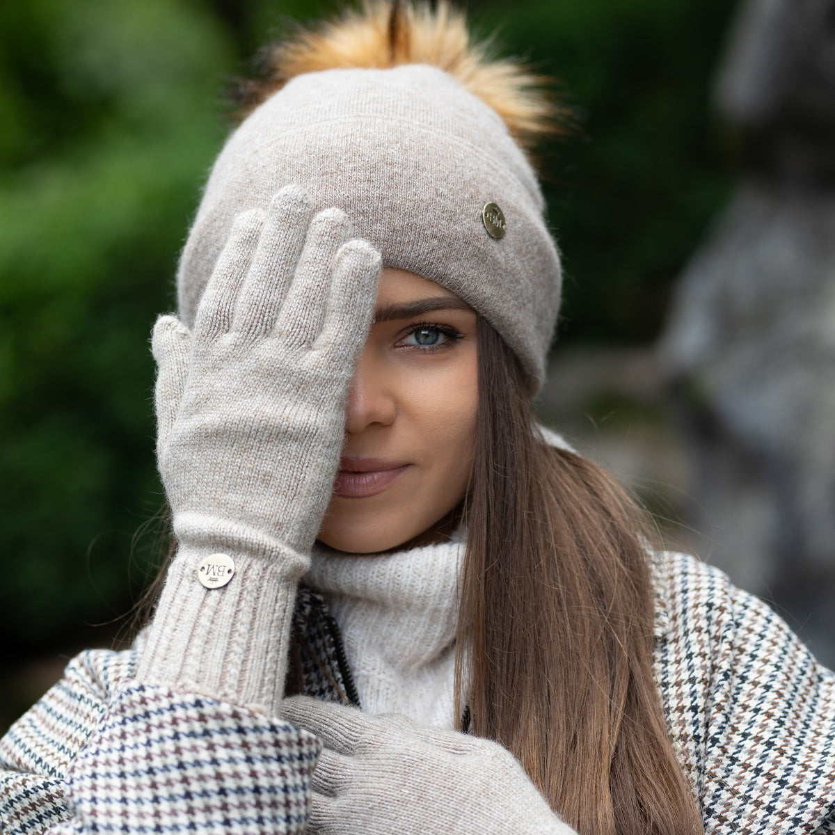 brown 100% Mulberry Silk Lined Cashmere Hat