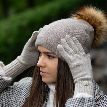 brown 100% Mulberry Silk Lined Cashmere Hat