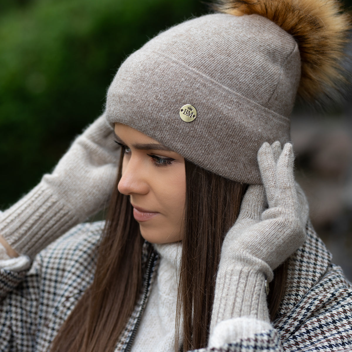 brown 100% Mulberry Silk Lined Cashmere Hat