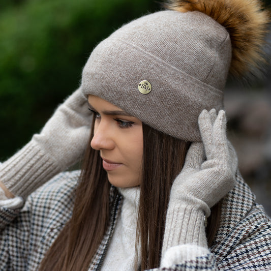 brown 100% Mulberry Silk Lined Cashmere Hat