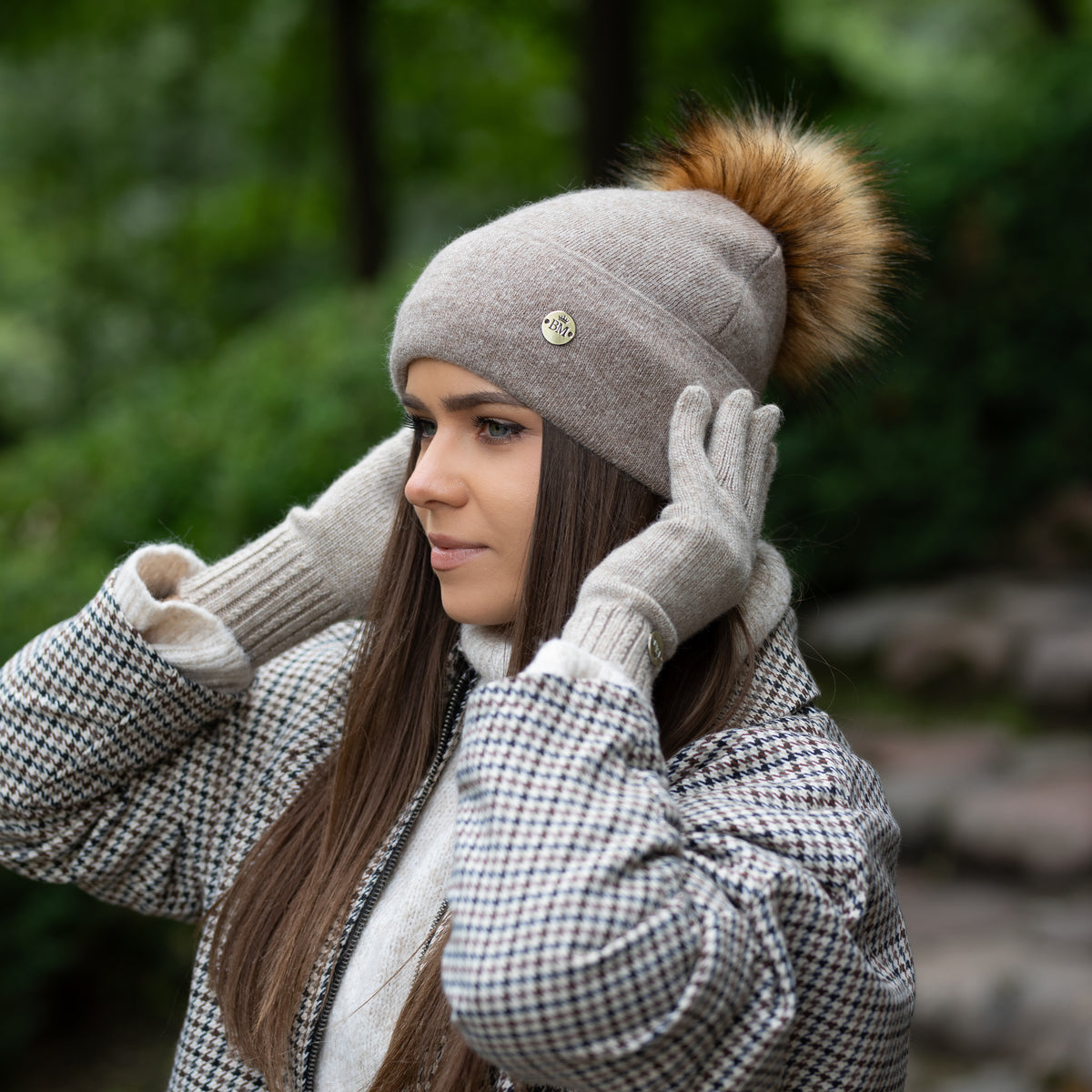 brown 100% Mulberry Silk Lined Cashmere Hat