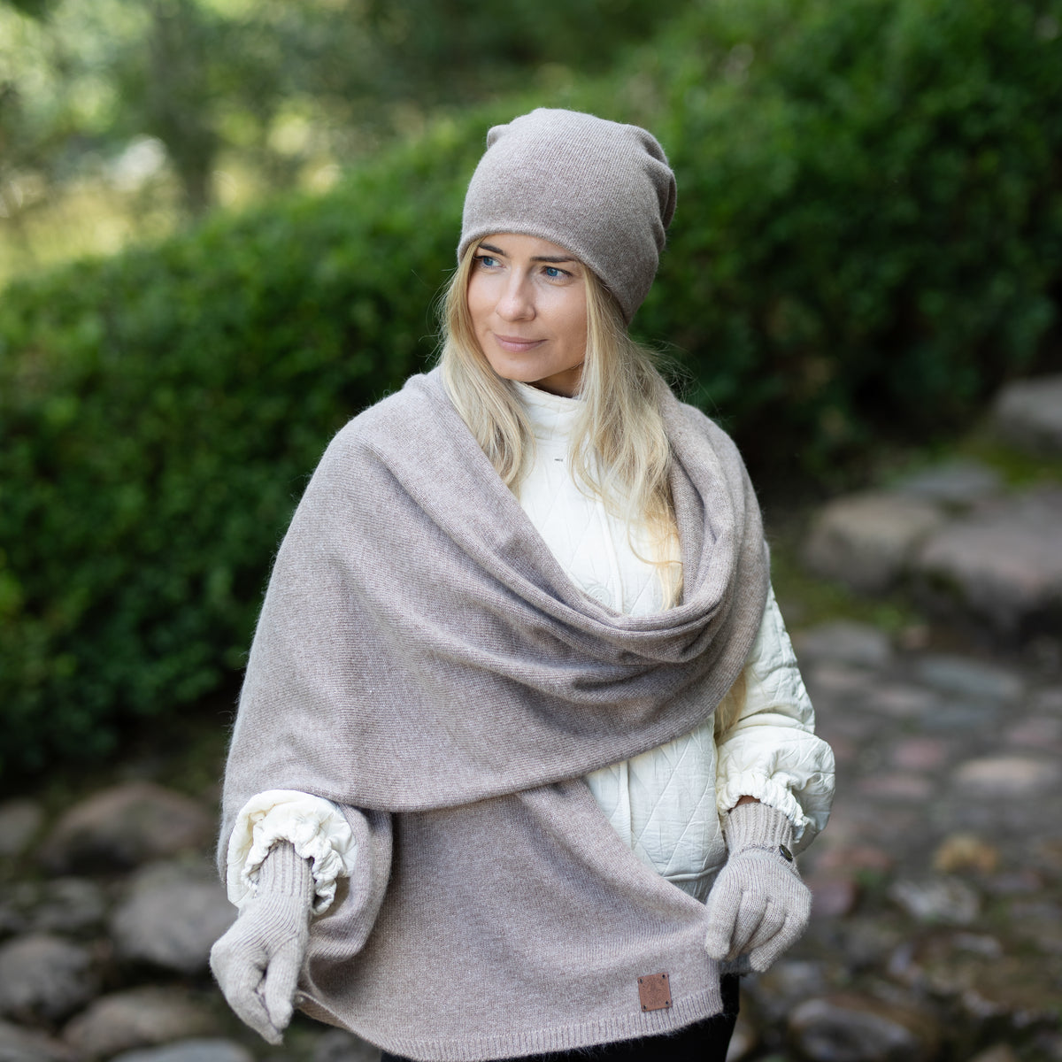 brown Long & Wide Cashmere Blend Scarf & Shawl