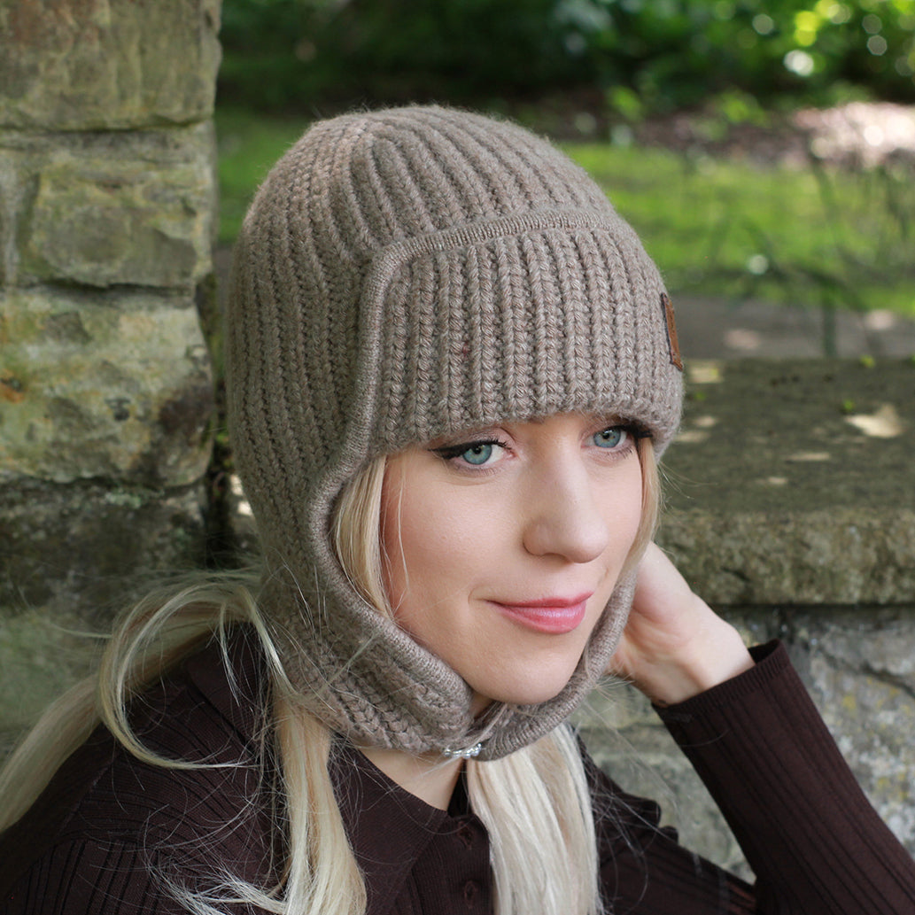 brown Women’s Winter Cashmere Earflap Hat – Soft Trapper Style Beanie, Lightweight and Cozy Cold Weather Hat, Stylish Gift for Her