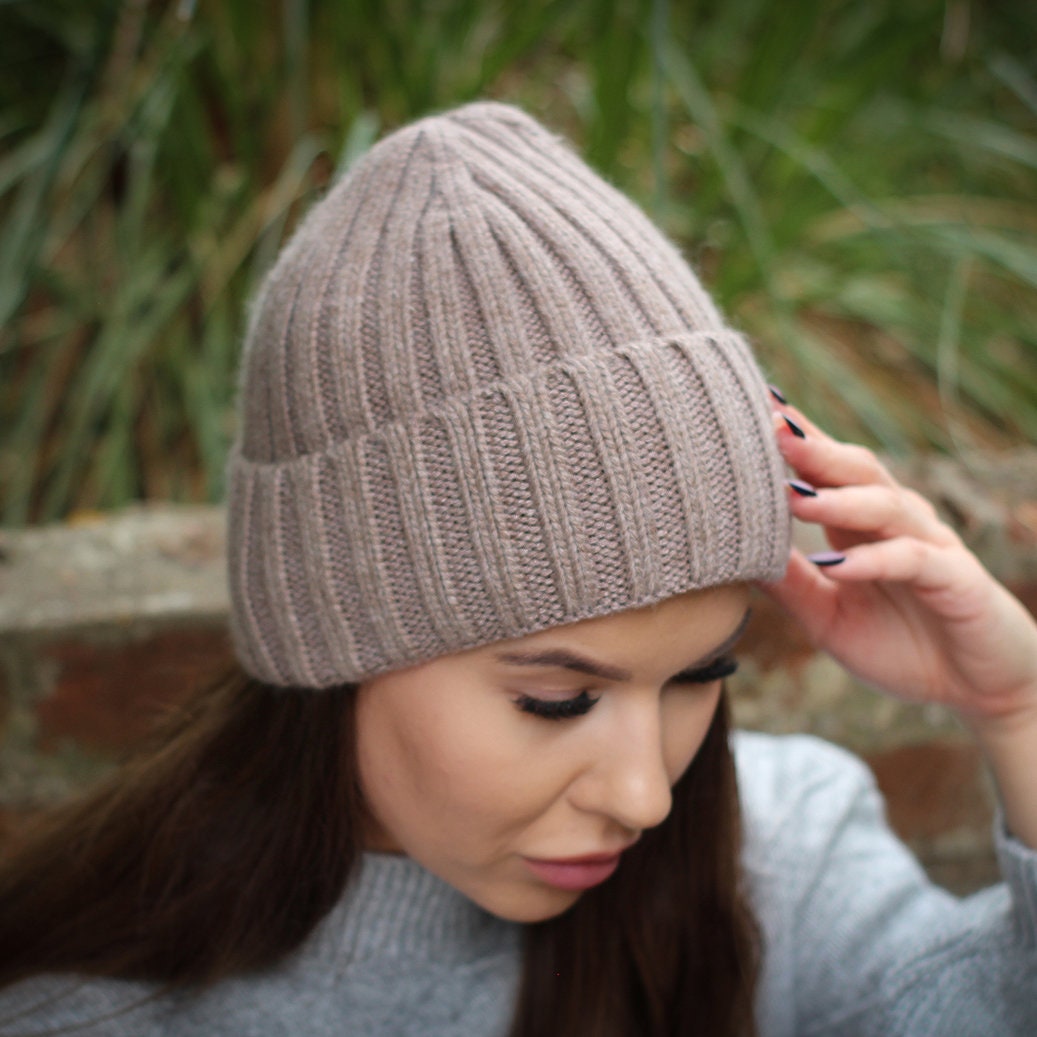 brown Smaller Size Cashmere Silk Lined Women's Hat, Winter Windproof beanie, Great for thick, Curly, Frizz-free Hair, Gift For Her