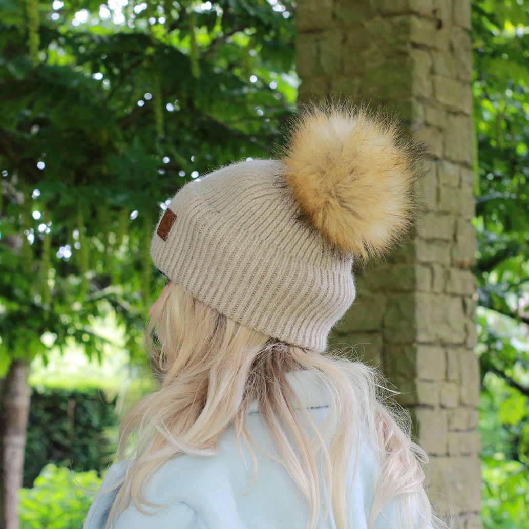 brown SET: Women’s Winter Cashmere Hat and Neck Warmer – Soft Warm Pom Pom Beanie & Snood Gift for Her, Cozy 2-Piece Cold Weather Accessory