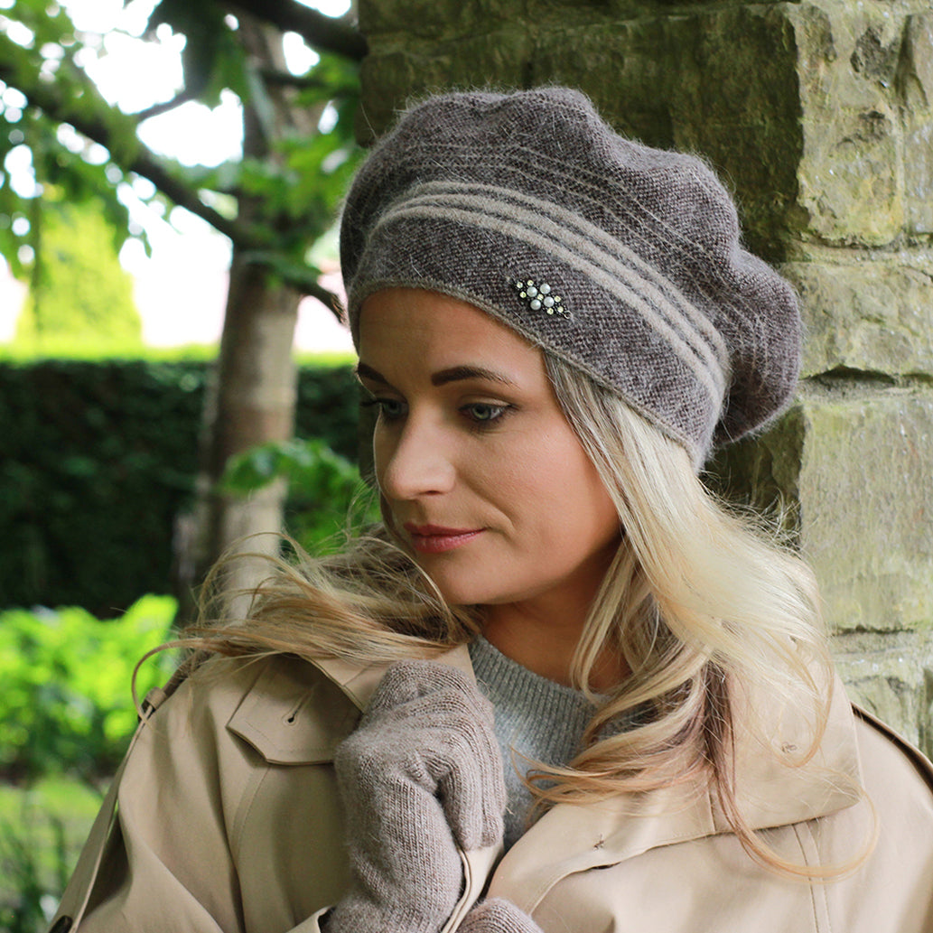 brown Women’s Cashmere Blend Beret – Warm Double Layer Winter Hat, French Style, Cozy Gift for Her, Mum or Grandma