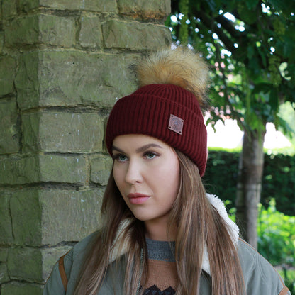 burundy 100% Mulberry Silk Lined Cashmere Hat
