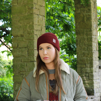 burgundy 100% Mulberry Silk Lined Cashmere Hat