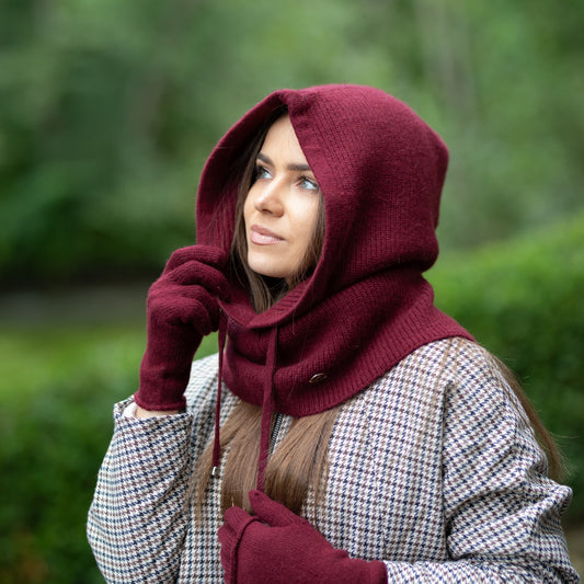 buegundy Cashmere Winter Balaclava – Women’s Oversized Hood Hat