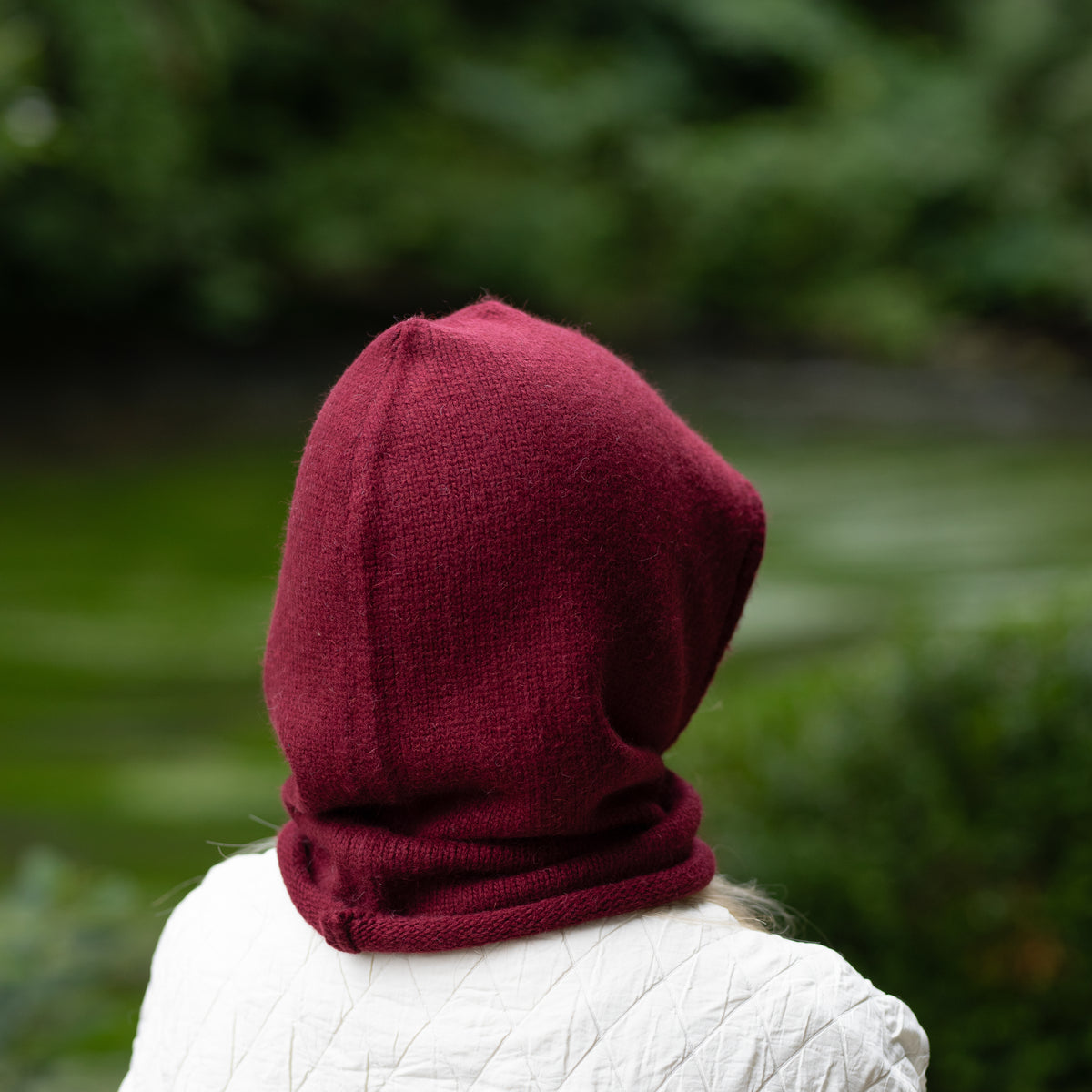 burgundy Satin-Lined Cashmere Balaclava – Women’s Winter Hood Hat