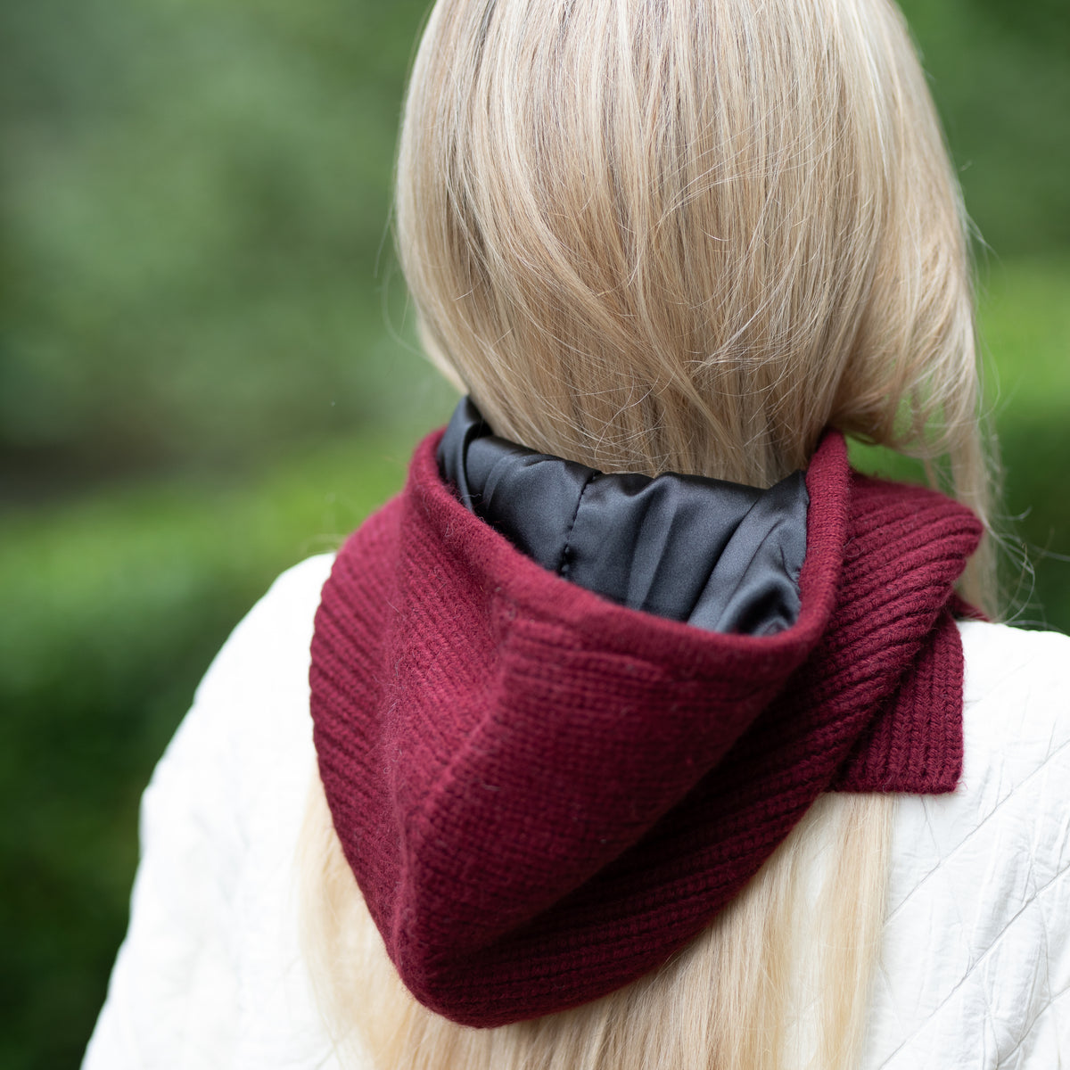 burgundy Satin-Lined Cashmere Balaclava – Women’s Winter Hood Hat