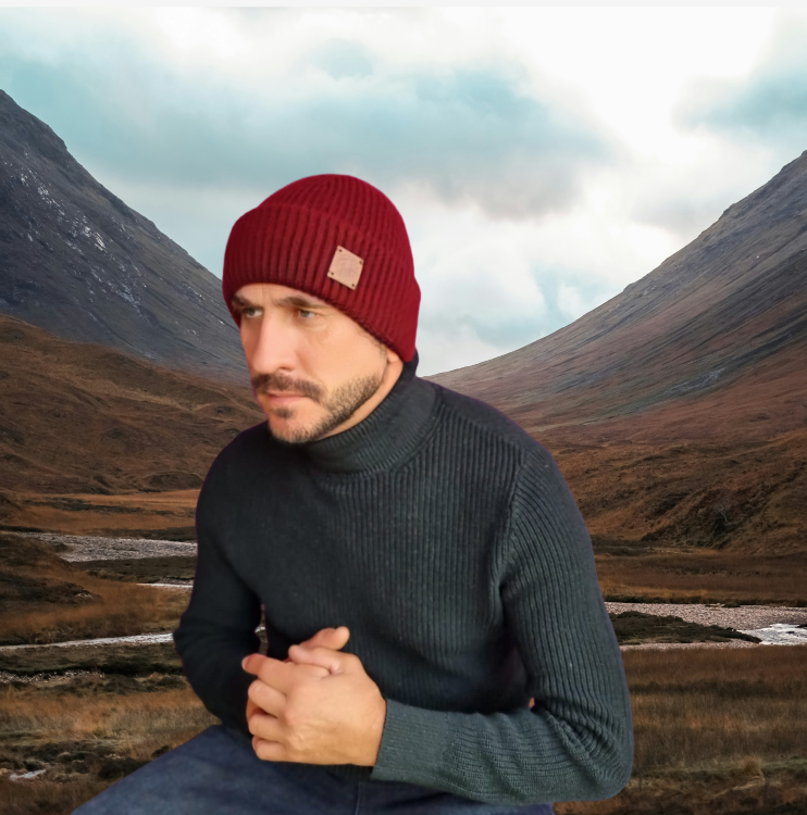 burgundy Silk-Lined Triple Layer Men’s Cashmere Hat – Hair-Friendly Winter Beanie, Cozy Gift for Him, Reduces Frizz & Breakage