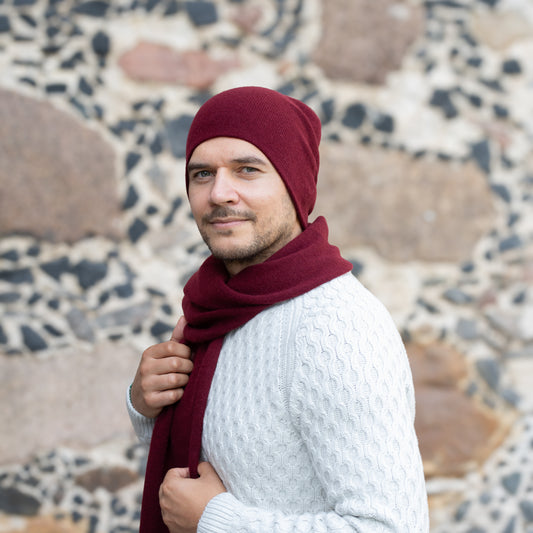 burgundy Men’s Double-Layer Cashmere Beanie