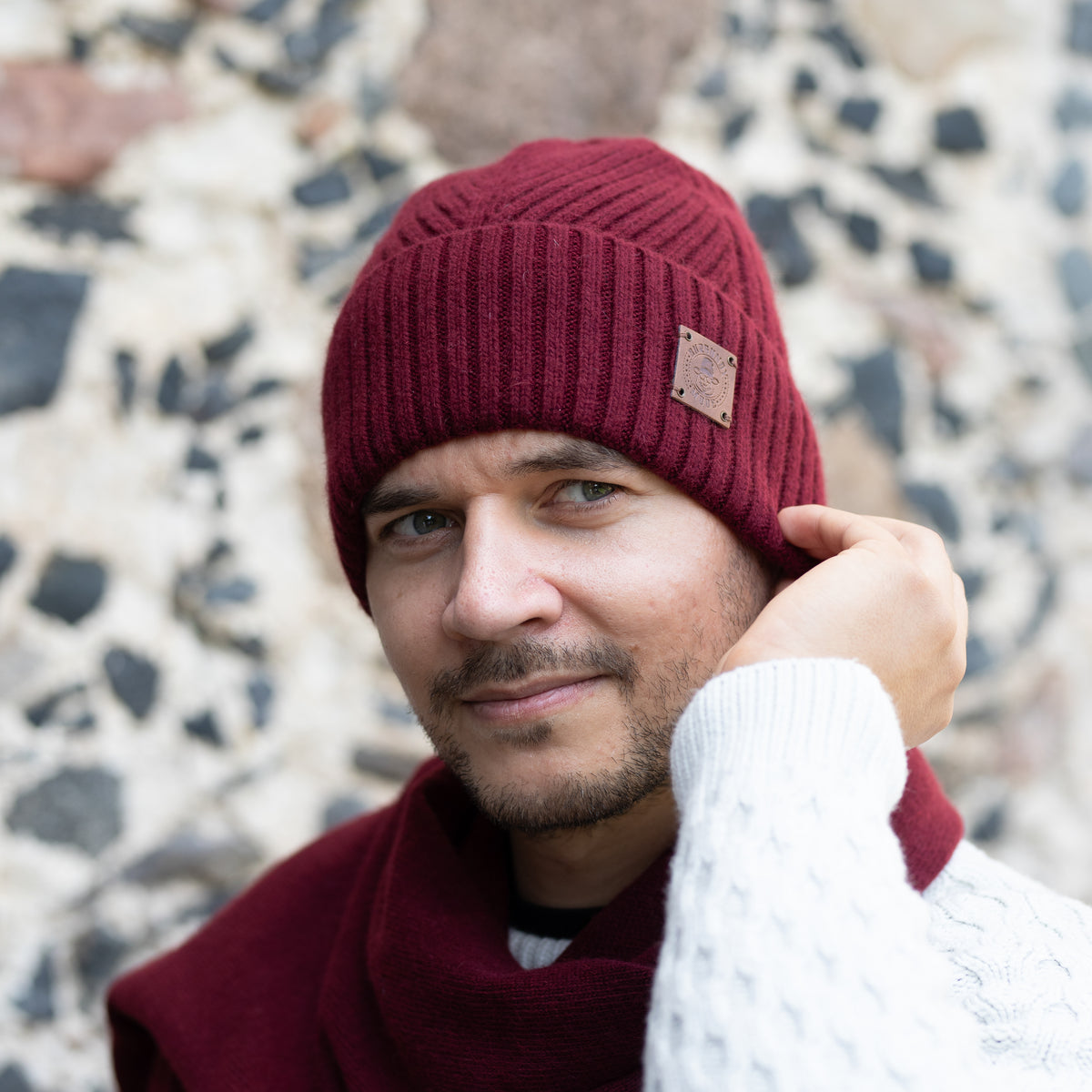 burgundy 100% Mulberry Silk Lined Men’s Cashmere Hat