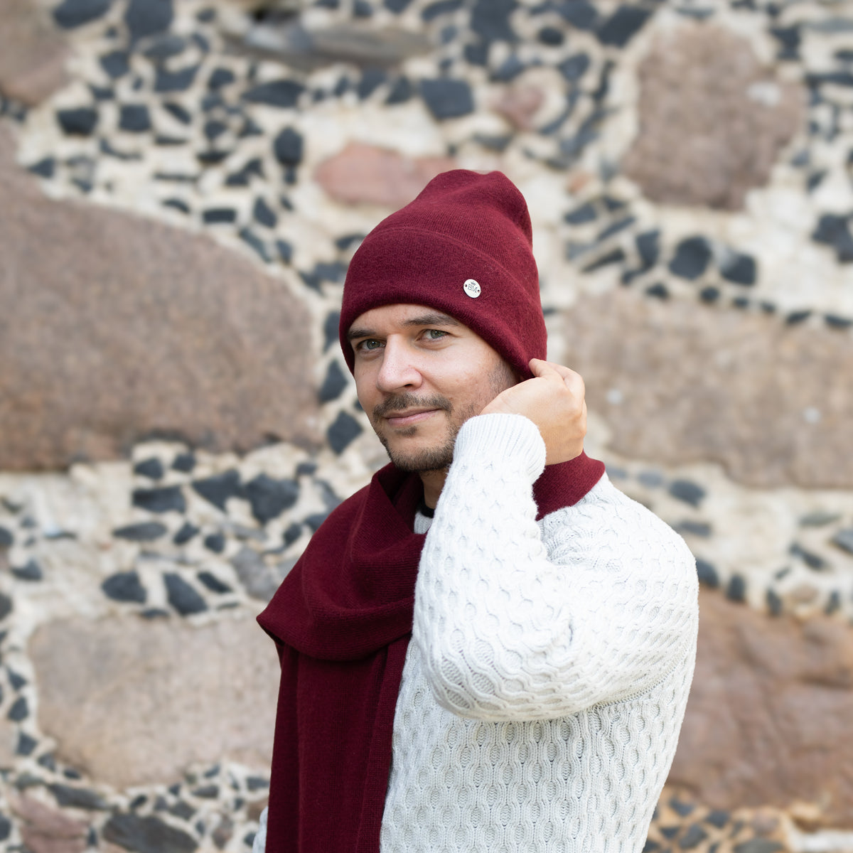 burgundy 100% Mulberry Silk Lined Men’s Cashmere Hat