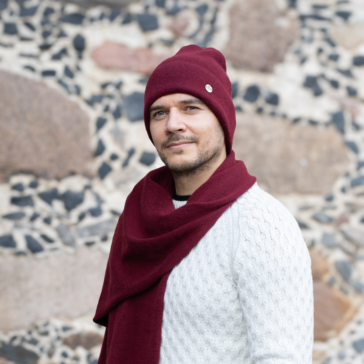 burgundy 100% Mulberry Silk Lined Men’s Cashmere Hat