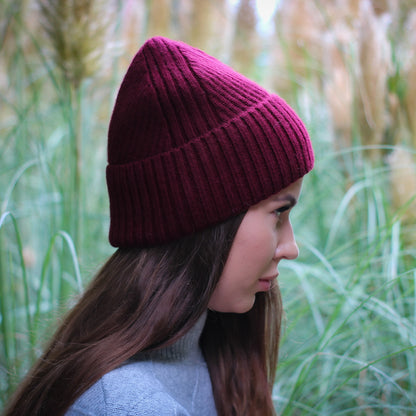 burgundy Cashmere & 100% PURE SILK Lined Hat for Women – Winter Beanie for Curly or Thick Hair, Frizz-Free, Luxury Gift, Best Silk-Lined Beanie