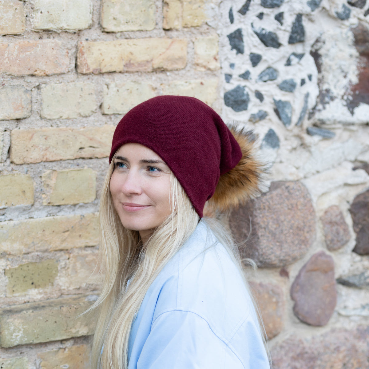 burgundy Women’s Double-Layer Cashmere Beanie – 2-in-1 Style