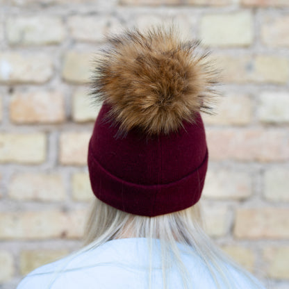 burgundy Women’s Double-Layer Cashmere Beanie – 2-in-1 Style