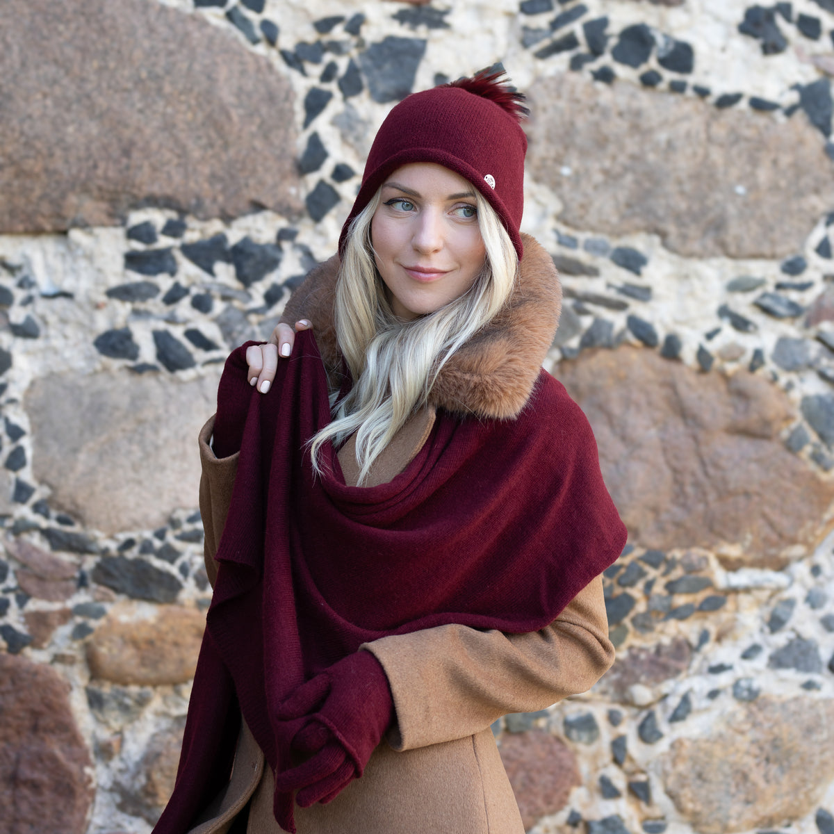 burgundy Women’s Cashmere Winter Hat