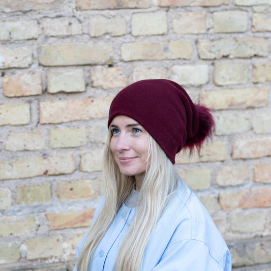 burgundy Women’s Double-Layer Cashmere Beanie – 2-in-1 Style