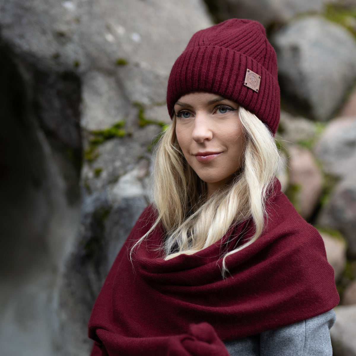 burgundy Long & Wide Cashmere Blend Scarf & Shawl