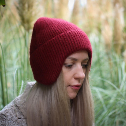 burgundy Women’s Woollen Winter Earflap Hat – Warm Cashmere Blend Beanie, Cozy Cold Weather Hat, Stylish Gift for Her, Unisex Design