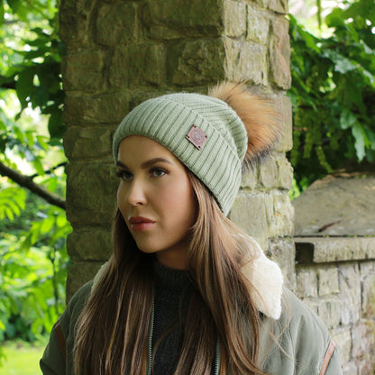 100% Mulberry Silk Lined Cashmere Hat – Fox Fur Pom Pom