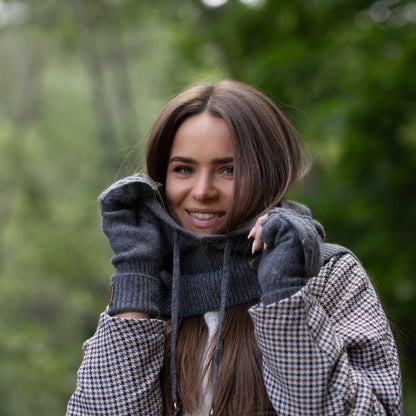 dark grey Cashmere Winter Balaclava – Women’s Oversized Hood Hat
