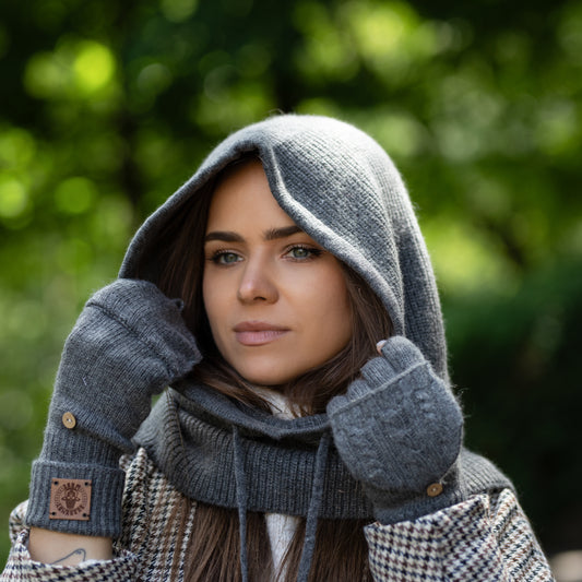 grey Cashmere Winter Balaclava – Women’s Oversized Hood Hat