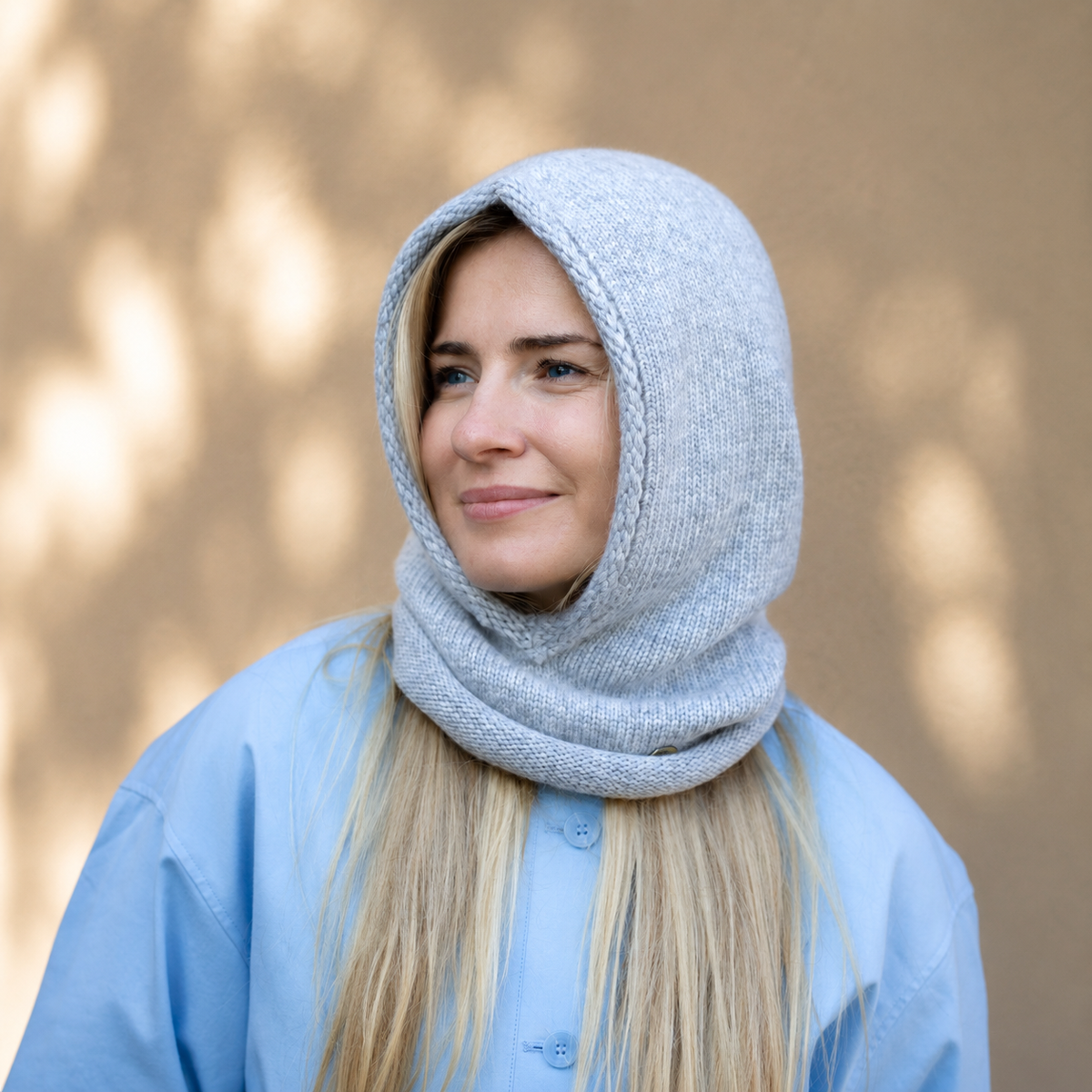 grey Cashmere Winter Hooded Balaclava Hat for Women