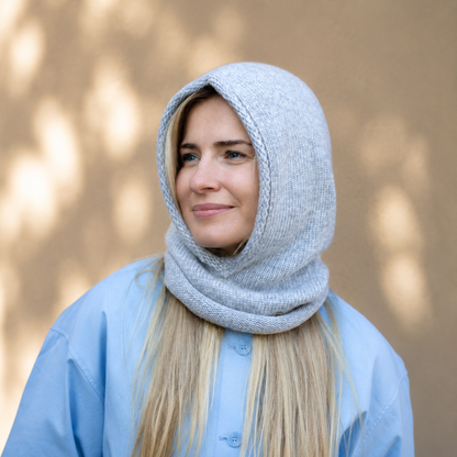 grey Cashmere Winter Hooded Balaclava Hat for Women