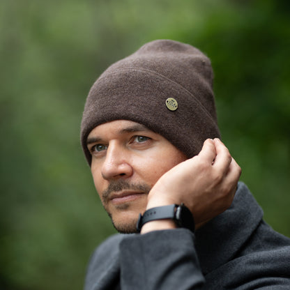 dark brown 100% Mulberry Silk Lined Men’s Cashmere Hat