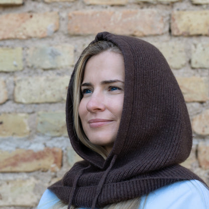 dark brown Cashmere Winter Balaclava – Women’s Oversized Hood Hat