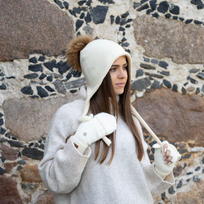 Women’s Cashmere Winter Hat With Real Fox Fur