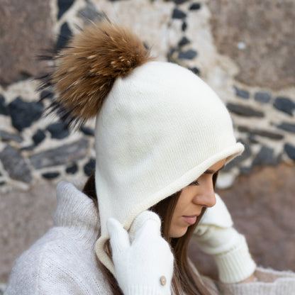 Women’s Cashmere Winter Hat With Real Fox Fur