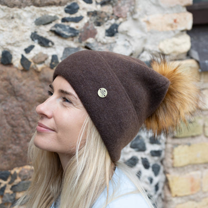 dark brown 100% Mulberry Silk Lined Cashmere Hat