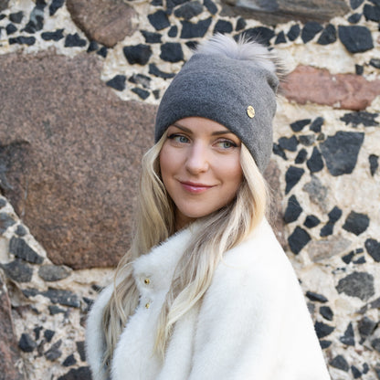 grey 100% Mulberry Silk Lined Cashmere Hat