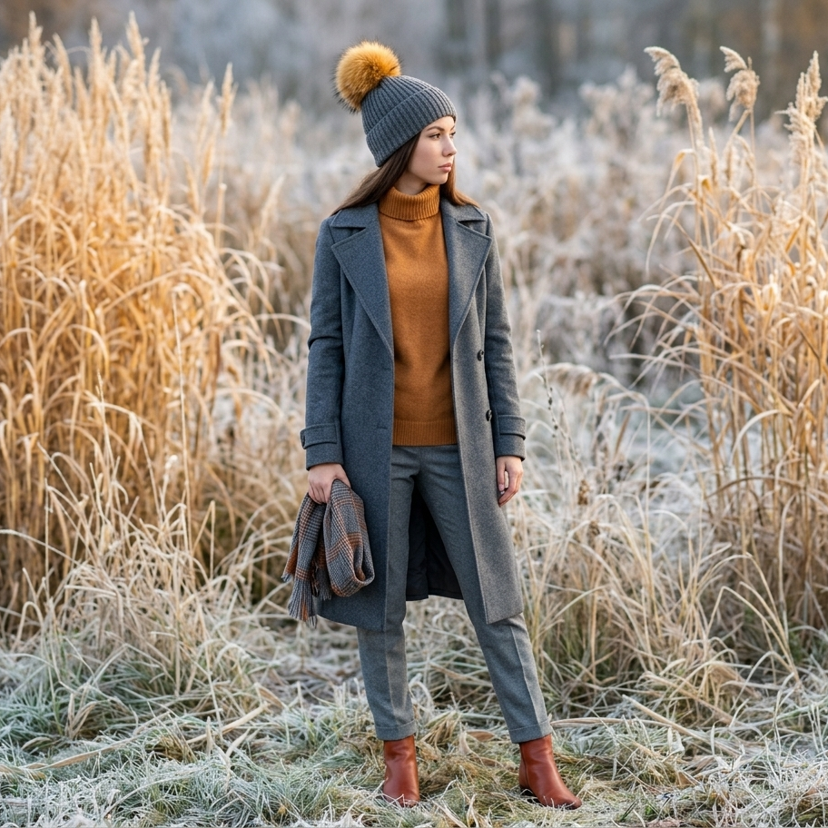 dark grey 100% Mulberry Silk-Lined Cashmere Beanie with Fox Fur Pom Pom