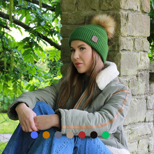 Silk-Lined Triple Layer Women’s Cashmere Hat – Reduces Frizz, Faux Fur Pom Pom Beanie, Luxury Winter Gift for Her