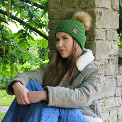 green 100% Mulberry Silk Lined Cashmere Hat