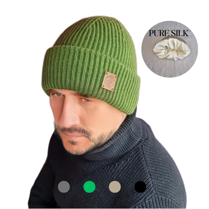 100% Silk-Lined Triple Layer Men’s Cashmere Hat – Hair-Friendly Winter Beanie, Luxury Gift for Him