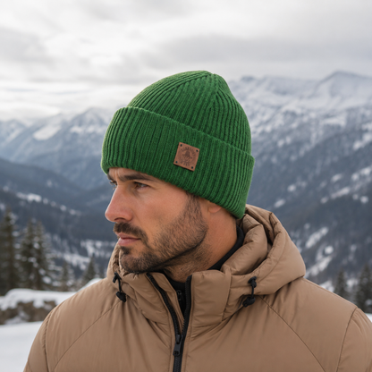 green 100% Pure Silk-Lined Men’s Cashmere Beanie