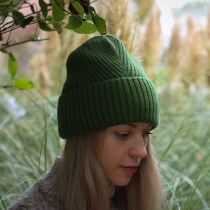 green Cashmere & 100% PURE SILK Lined Hat for Women – Winter Beanie for Curly or Thick Hair, Frizz-Free, Luxury Gift, Best Silk-Lined Beanie