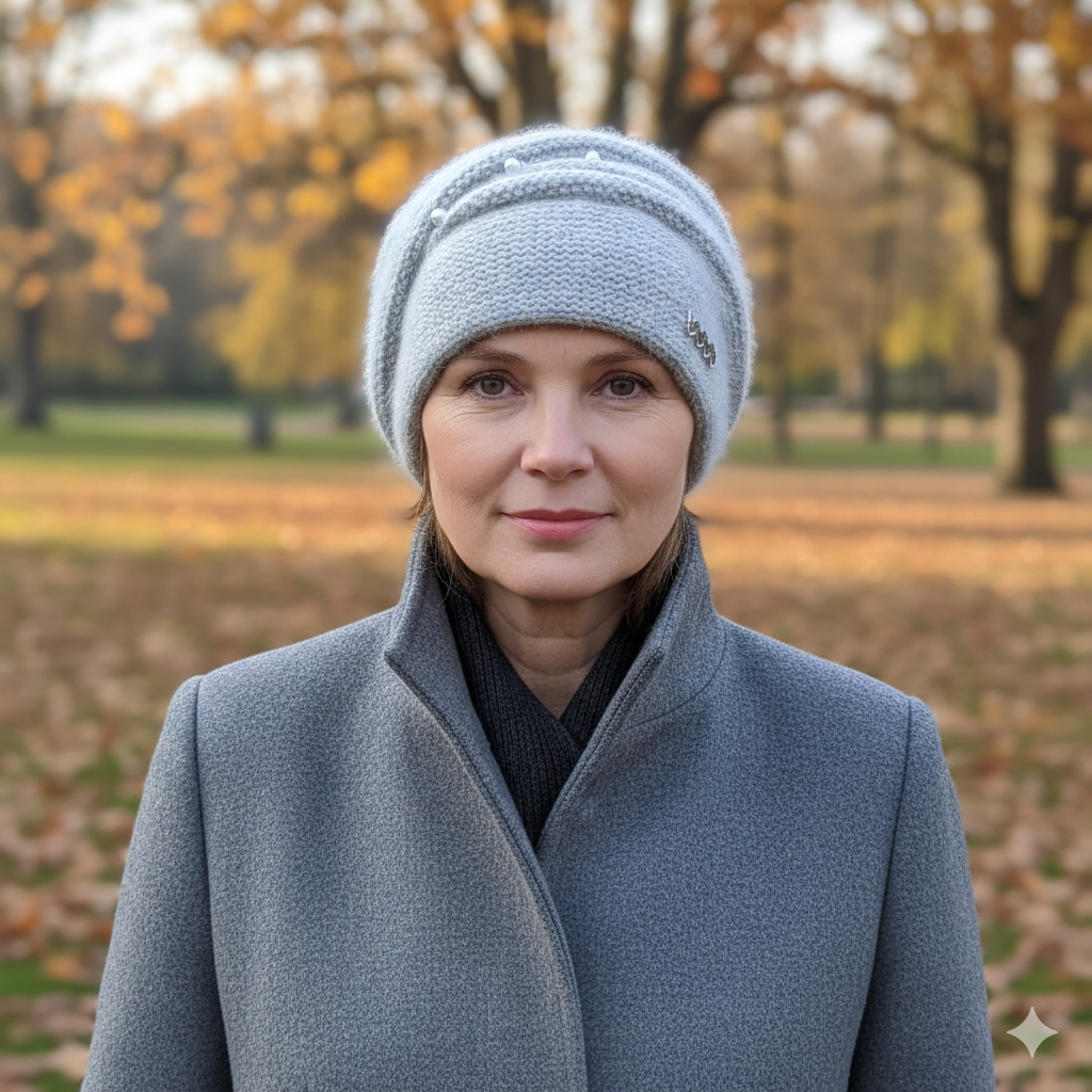 grey Women’s Angora Wool Winter Hat – Double Layer Warm Beanie, Cozy Gift for Mom or Grandma