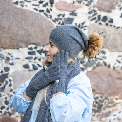 dark grey Women’s Double-Layer Cashmere Beanie – 2-in-1 Style