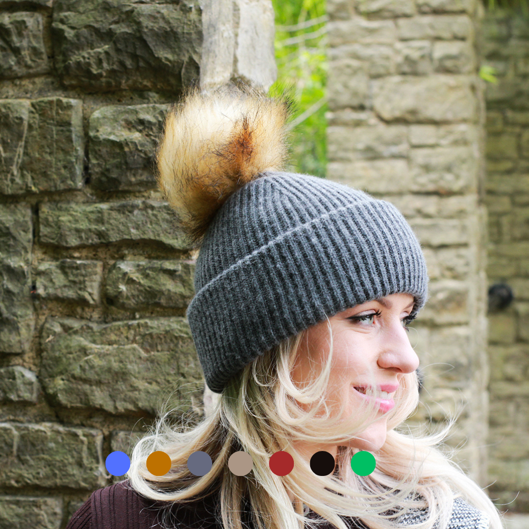 100% Pure Silk-Lined Cashmere Hat – Triple Layer Women’s Winter Beanie, Reduces Frizz, Faux Fur Pom Pom, Luxury Gift for Her