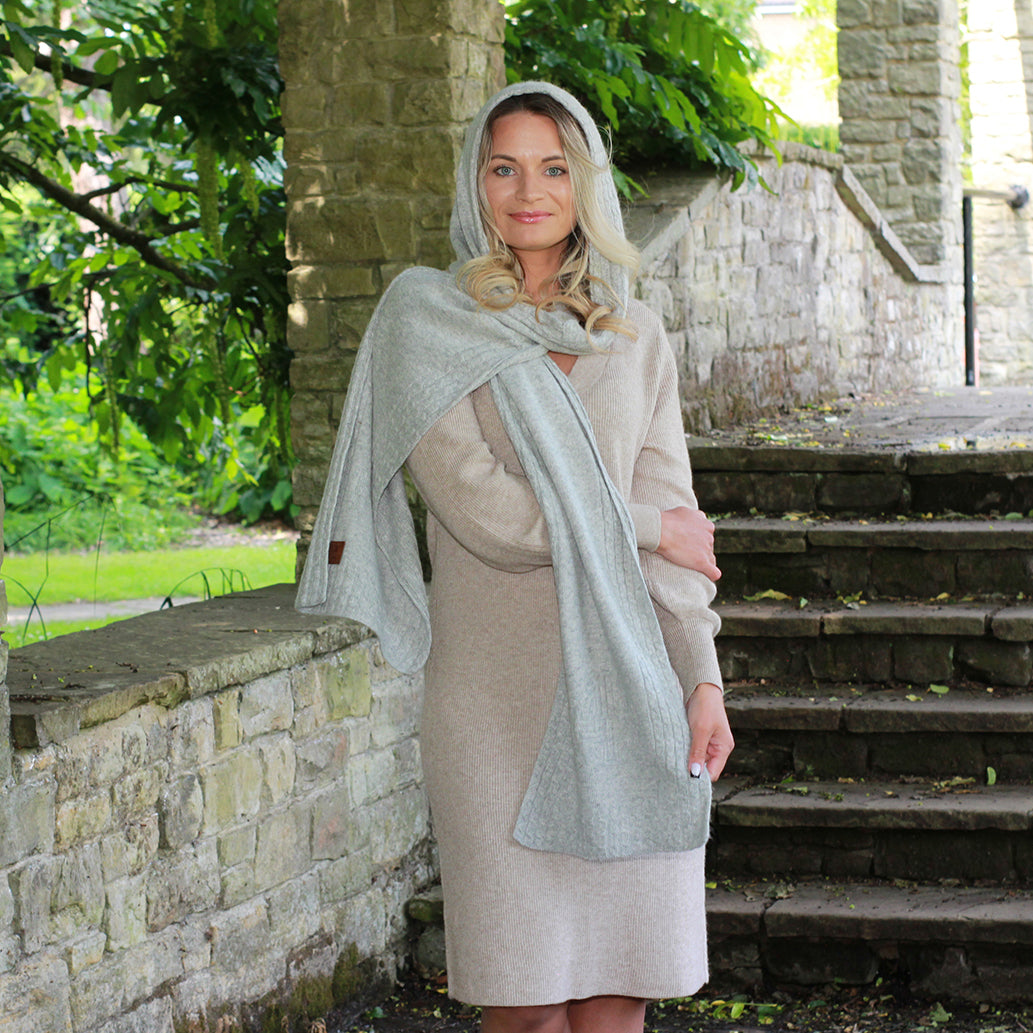 light grey NEW STYLE Hooded Cashmere Scarf for Women – Soft Warm Winter Wrap, Long and Wide Cozy Womens  Gift, Elegant Cold Weather Accessory