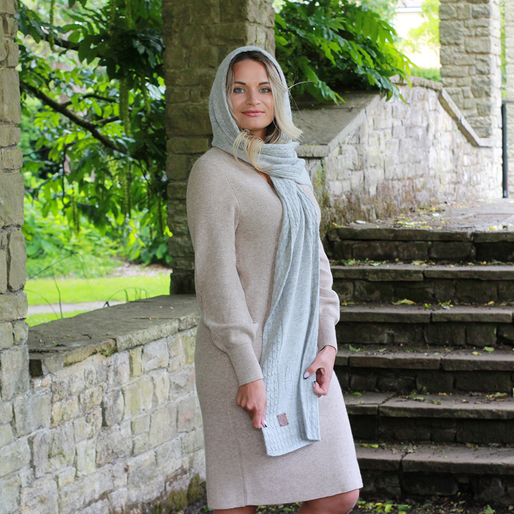 light grey NEW STYLE Hooded Cashmere Scarf for Women – Soft Warm Winter Wrap, Long and Wide Cozy Womens  Gift, Elegant Cold Weather Accessory