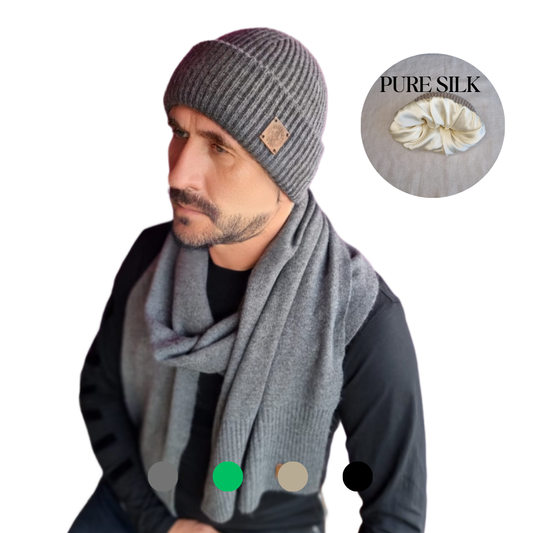 100% Pure Silk-Lined Triple Layer Men’s Cashmere Hat – Hair-Friendly Winter Beanie, Cozy Gift for Him, Reduces Frizz & Breakage